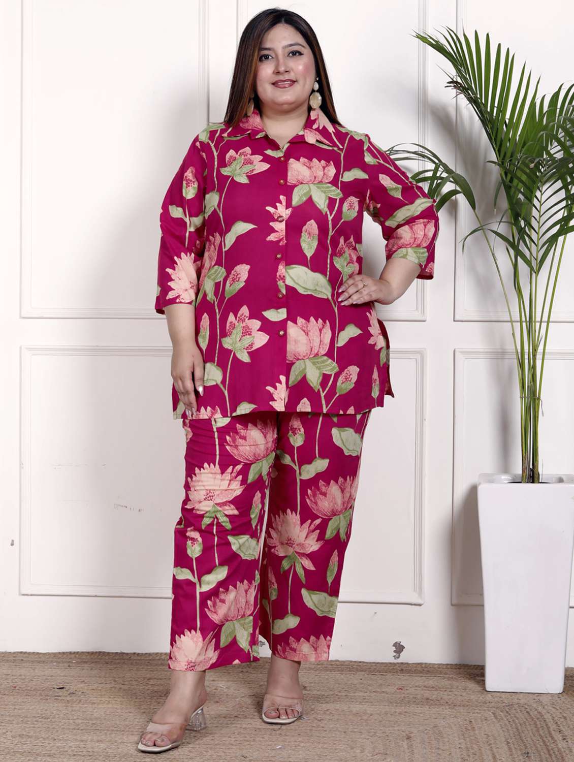women three quarter sleeve plus size ethnic co-ord set - 22076457 -  Zoom Image - 0