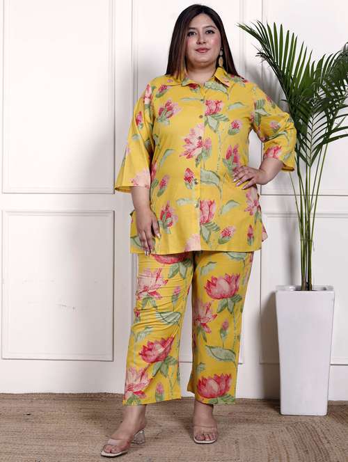 women three quarter sleeve plus size ethnic co-ord set - 22076458 - Standard Image - 0