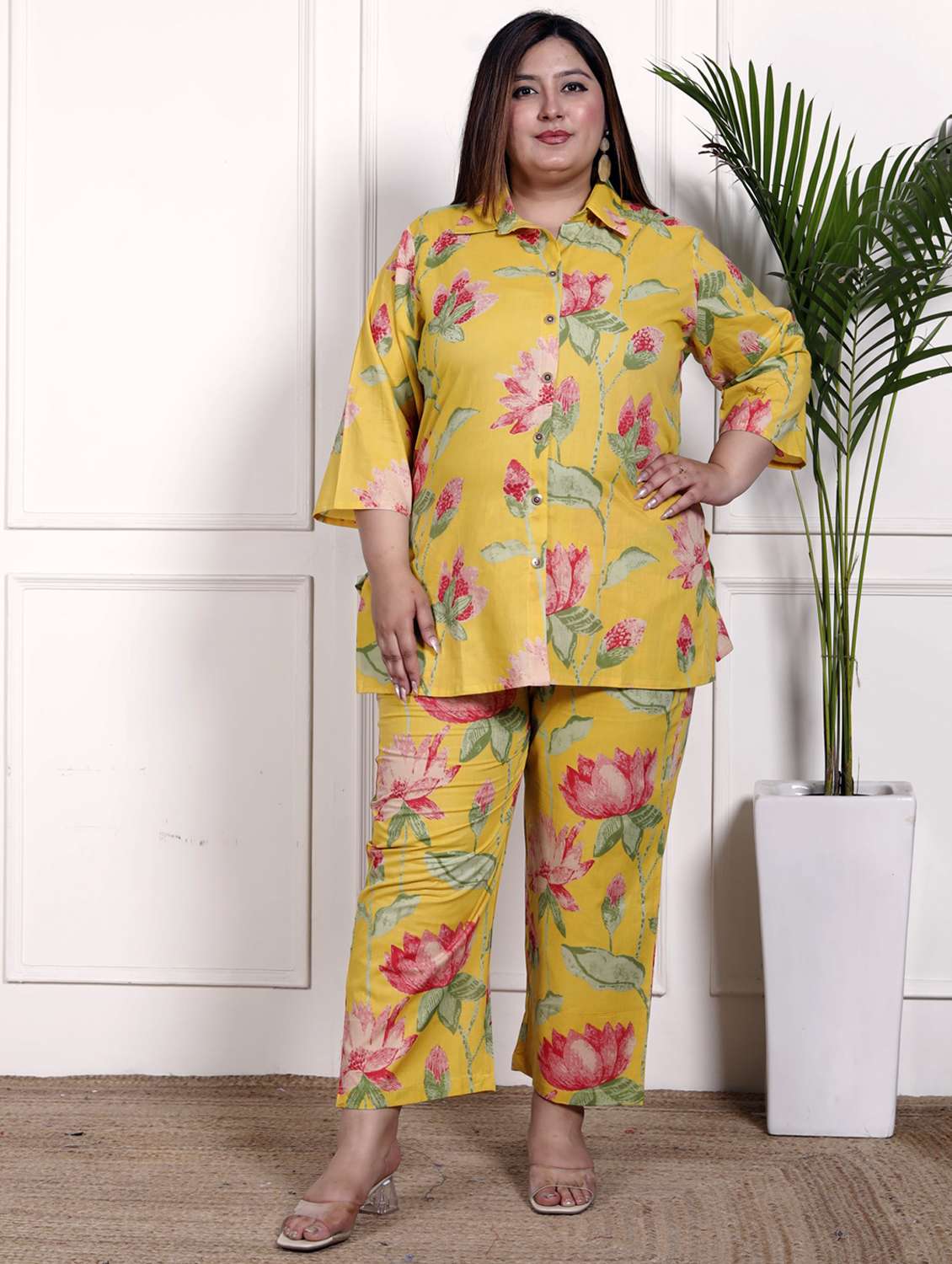 women three quarter sleeve plus size ethnic co-ord set - 22076458 - Zoom Image - 0