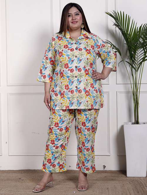 women three quarter sleeve plus size ethnic co-ord set - 22076459 - Standard Image - 0