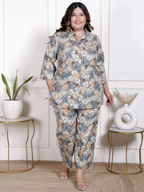 women three quarter sleeve plus size ethnic co-ord set - 22076462 - Standard Image - 0