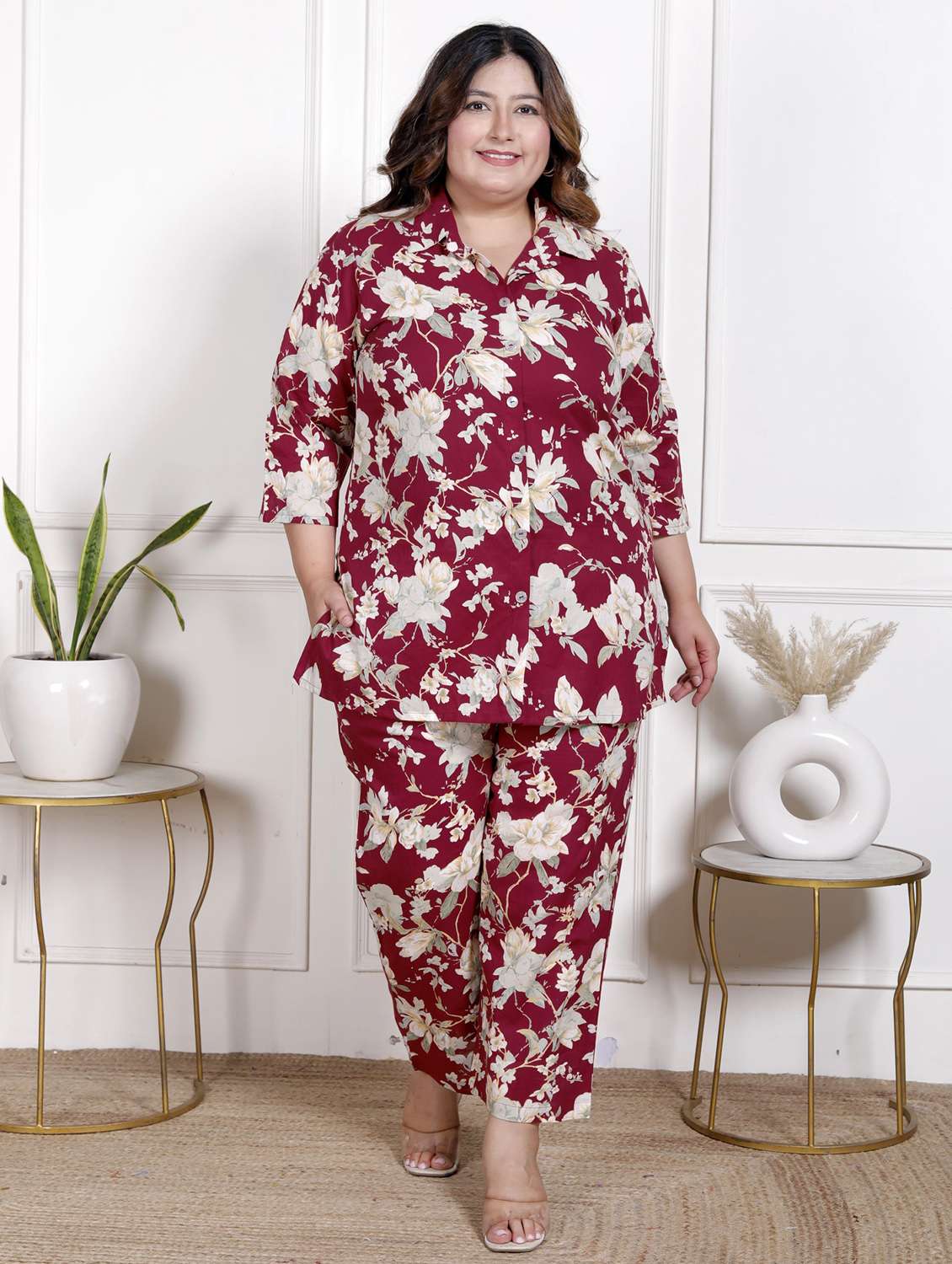 women three quarter sleeve plus size ethnic co-ord set