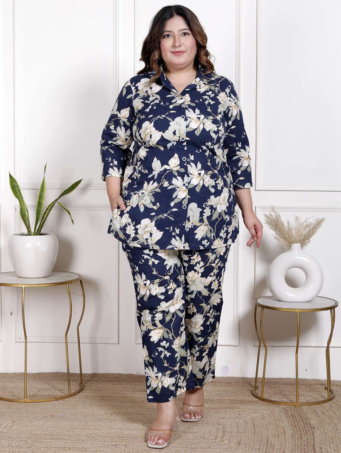 women three quarter sleeve plus size ethnic co-ord set