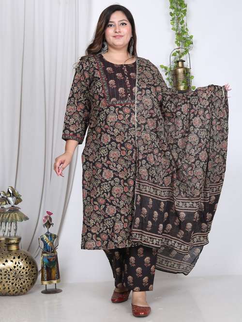 women floral printed three quarter sleeve kurta pant with dupatta set - 22076469 -  Standard Image - 0