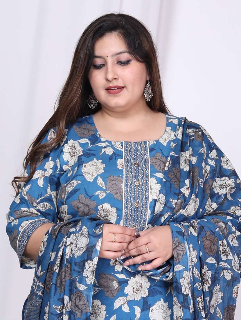 women floral printed three quarter sleeve kurta pant with dupatta set - 22076477 -  Standard Image - 3