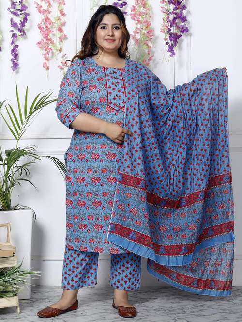 women printed three quarter sleeve kurta pant with dupatta set - 22076491 -  Standard Image - 0