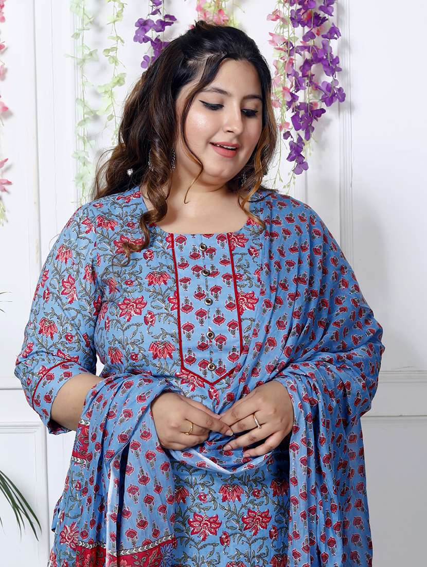 women printed three quarter sleeve kurta pant with dupatta set - 22076491 -  Standard Image - 3