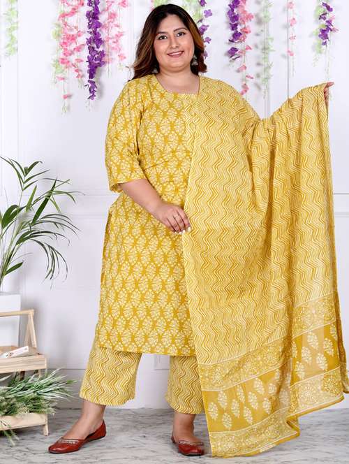 women printed three quarter sleeve kurta pant with dupatta set - 22076496 -  Standard Image - 0