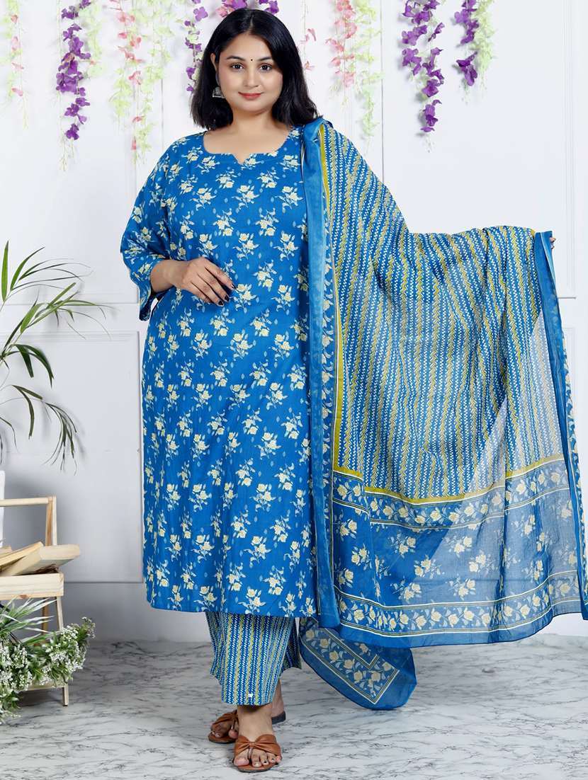 women floral printed three quarter sleeve kurta pant with dupatta set