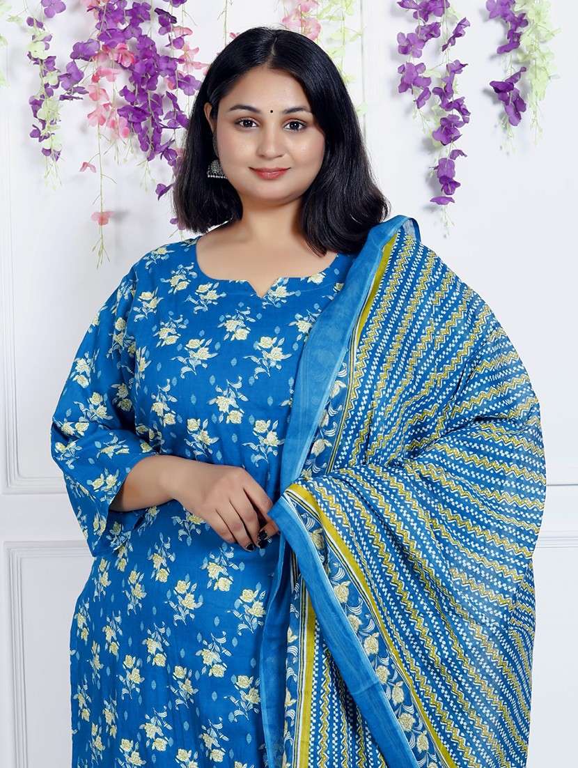 women floral printed three quarter sleeve kurta pant with dupatta set - 22076497 -  Standard Image - 3