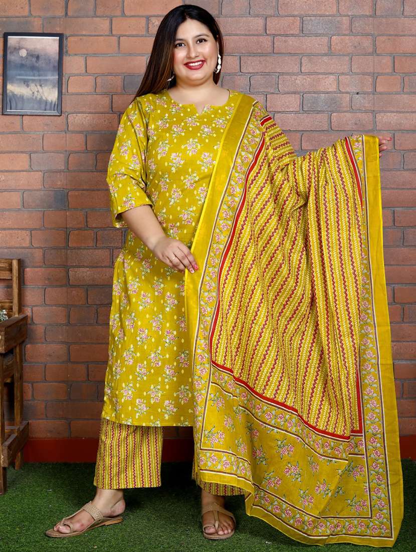 women floral printed three quarter sleeve kurta pant with dupatta set