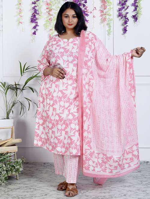 women floral printed three quarter sleeve kurta pant with dupatta set - 22076501 -  Standard Image - 0