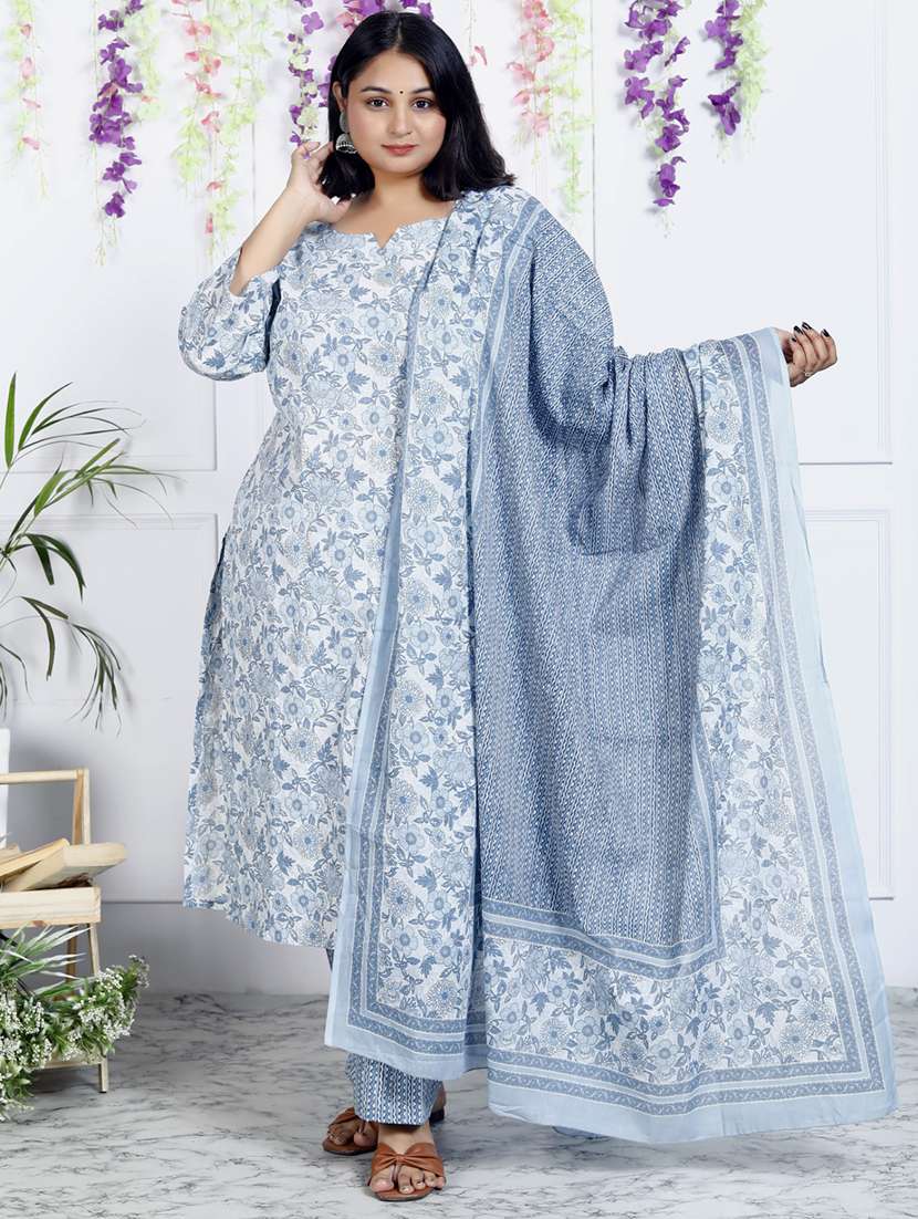 women floral printed three quarter sleeve kurta pant with dupatta set