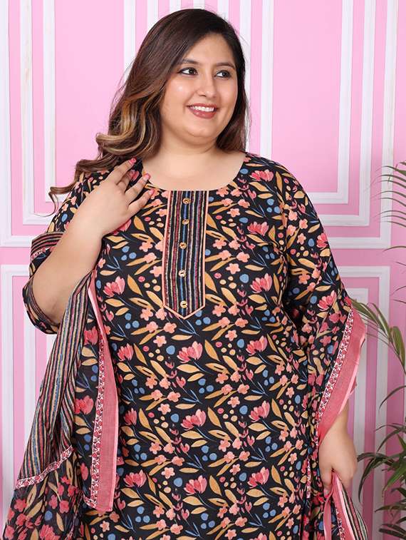 women floral printed three quarter sleeve kurta pant with dupatta set - 22076505 -  Standard Image - 3