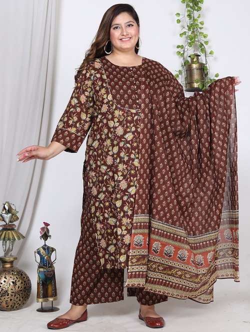 women floral printed three quarter sleeve kurta pant with dupatta set - 22076515 -  Standard Image - 0