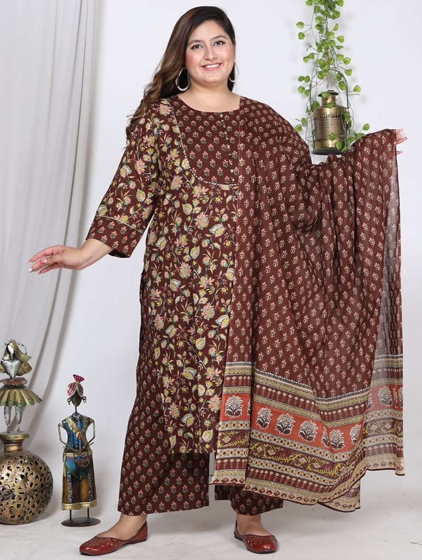 women floral printed three quarter sleeve kurta pant with dupatta set