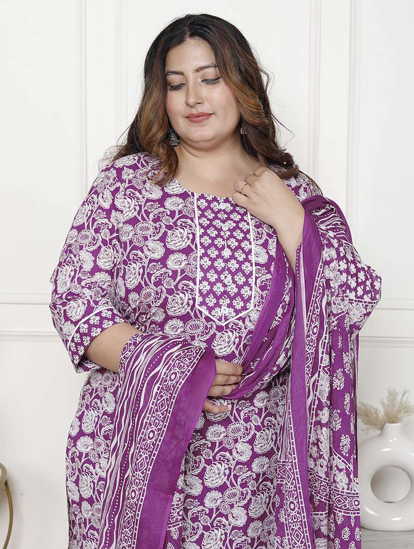 women floral printed three quarter sleeve kurta pant with dupatta set - 22076521 -  Standard Image - 3