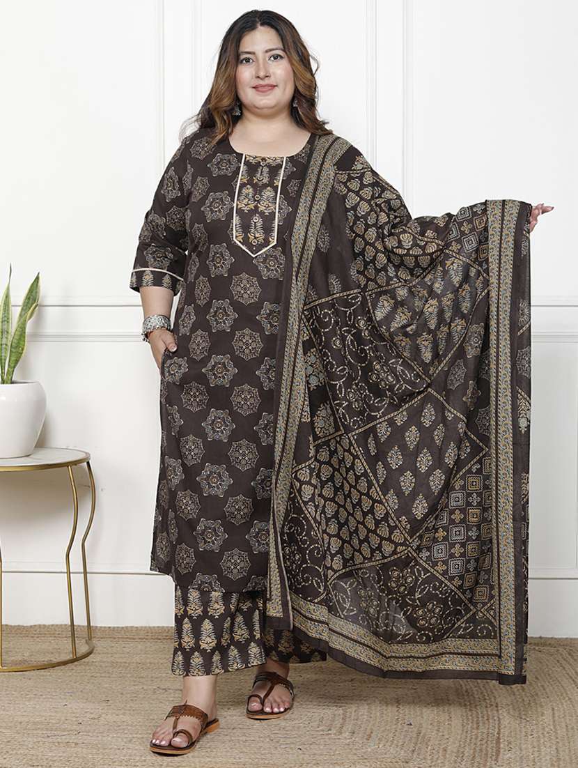 women printed three quarter sleeve kurta pant with dupatta set