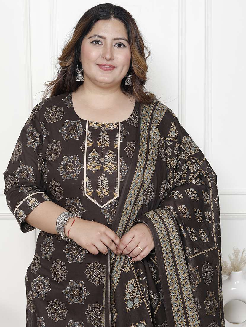 women printed three quarter sleeve kurta pant with dupatta set - 22076523 -  Standard Image - 3