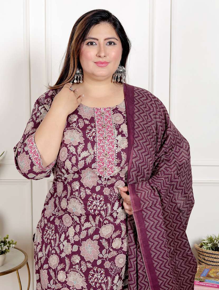 women floral printed three quarter sleeve kurta pant with dupatta set - 22076532 -  Standard Image - 3