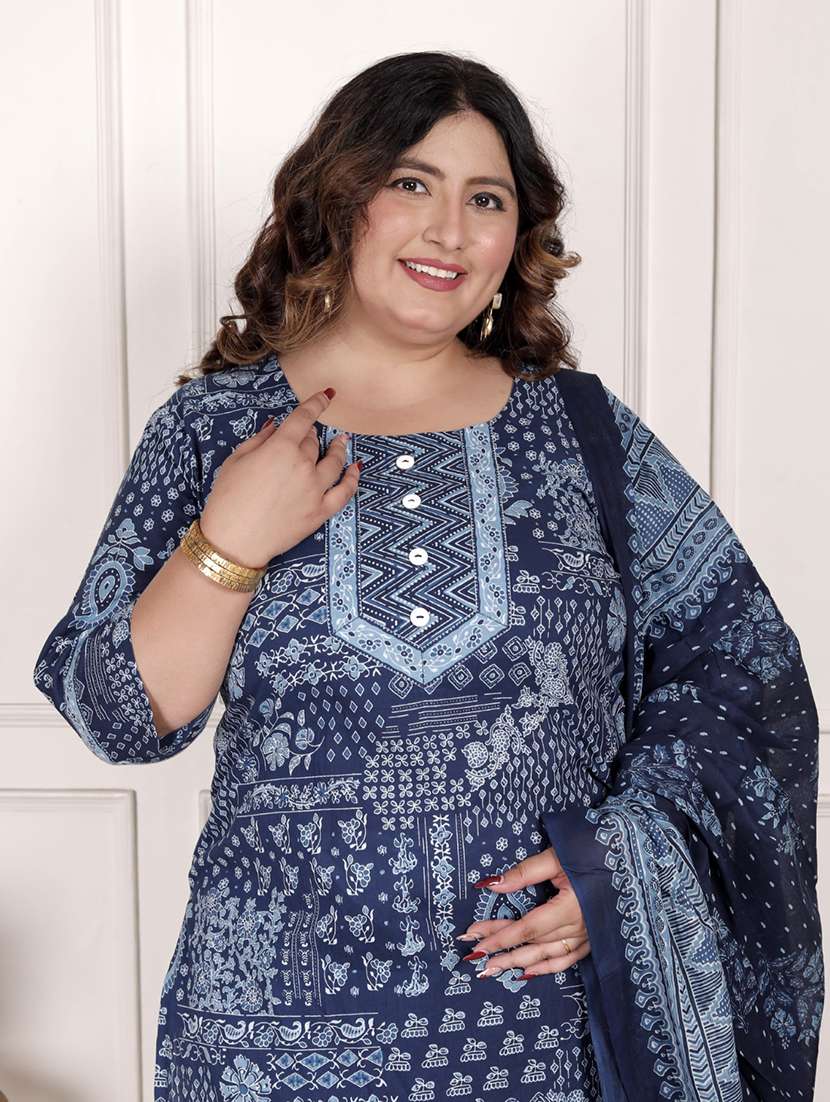 women printed three quarter sleeve kurta pant with dupatta set - 22076537 -  Standard Image - 3