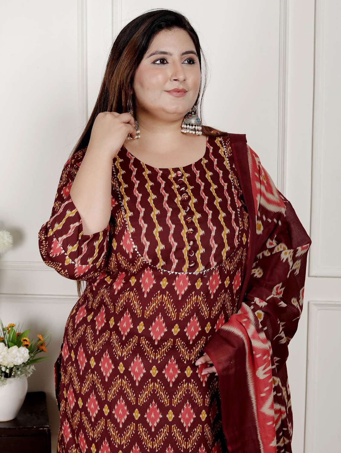 women printed three quarter sleeve kurta pant with dupatta set - 22076542 -  Standard Image - 3