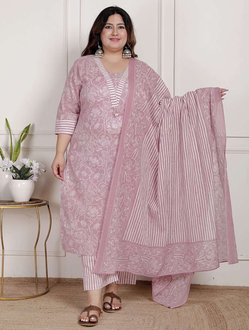 women floral printed three quarter sleeve kurta pant with dupatta set