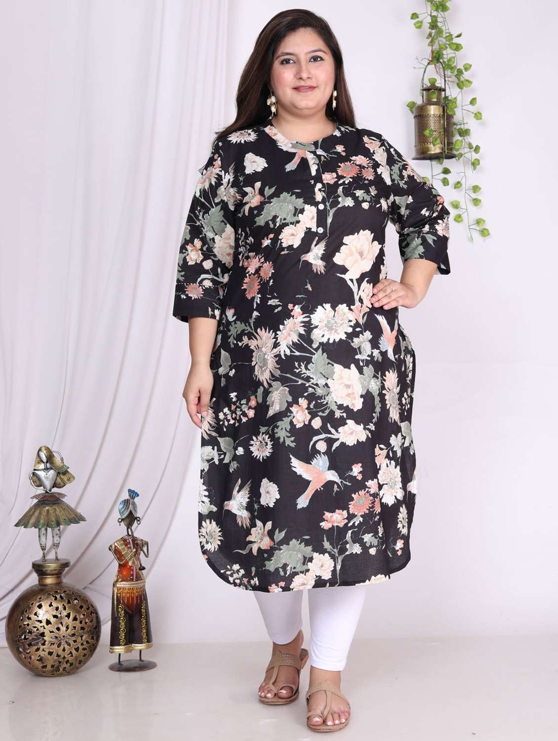 women plus size three quarter sleeve straight kurta