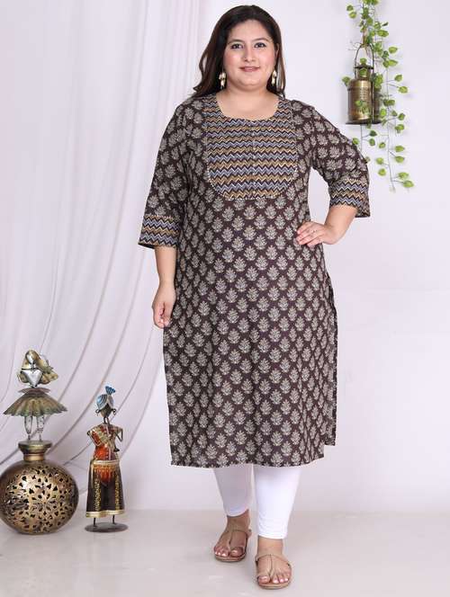 women plus size three quarter sleeve straight kurta - 22076560 -  Standard Image - 0