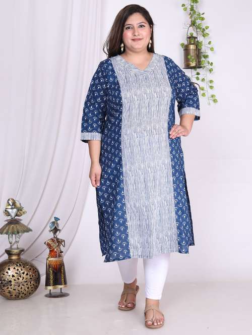women plus size three quarter sleeve straight kurta - 22076561 -  Standard Image - 0