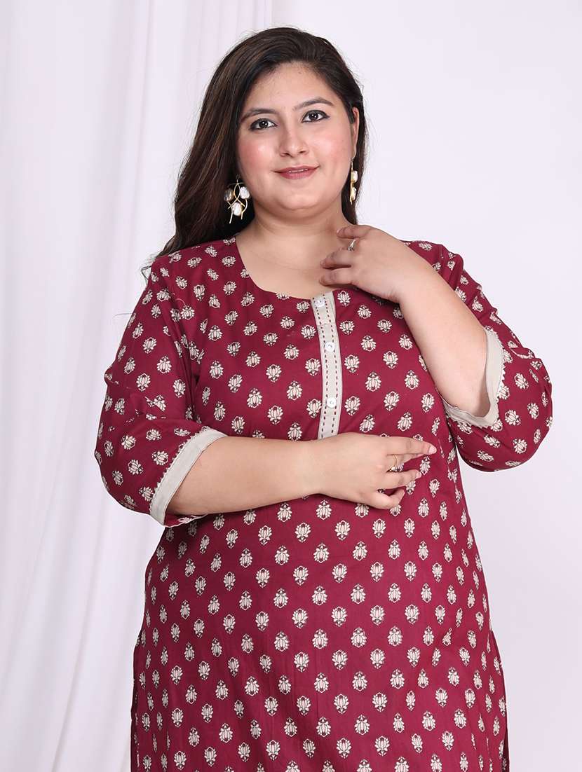 women plus size three quarter sleeve straight kurta - 22076562 -  Standard Image - 3
