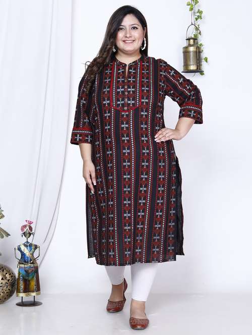 women plus size three quarter sleeve straight kurta - 22076564 -  Standard Image - 0
