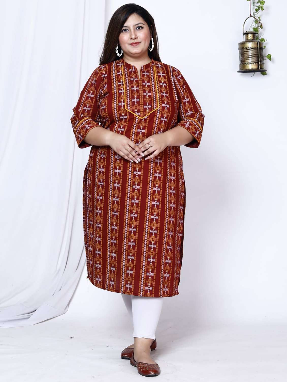 women plus size three quarter sleeve straight kurta