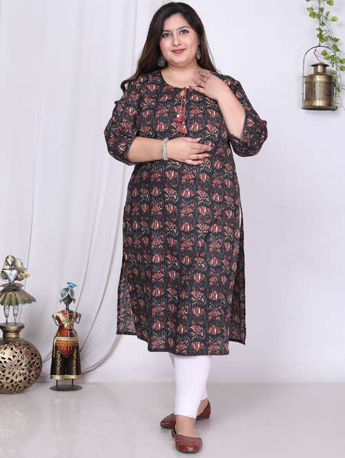 women plus size three quarter sleeve straight kurta - 22076566 -  Standard Image - 0