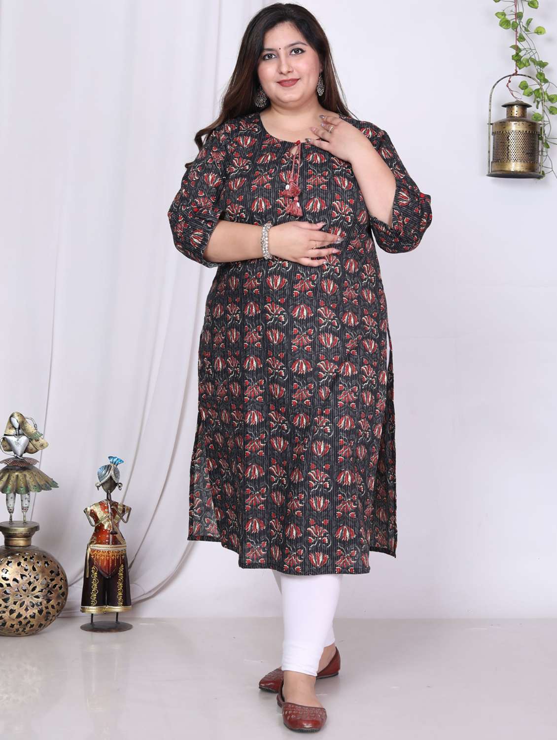 women plus size three quarter sleeve straight kurta