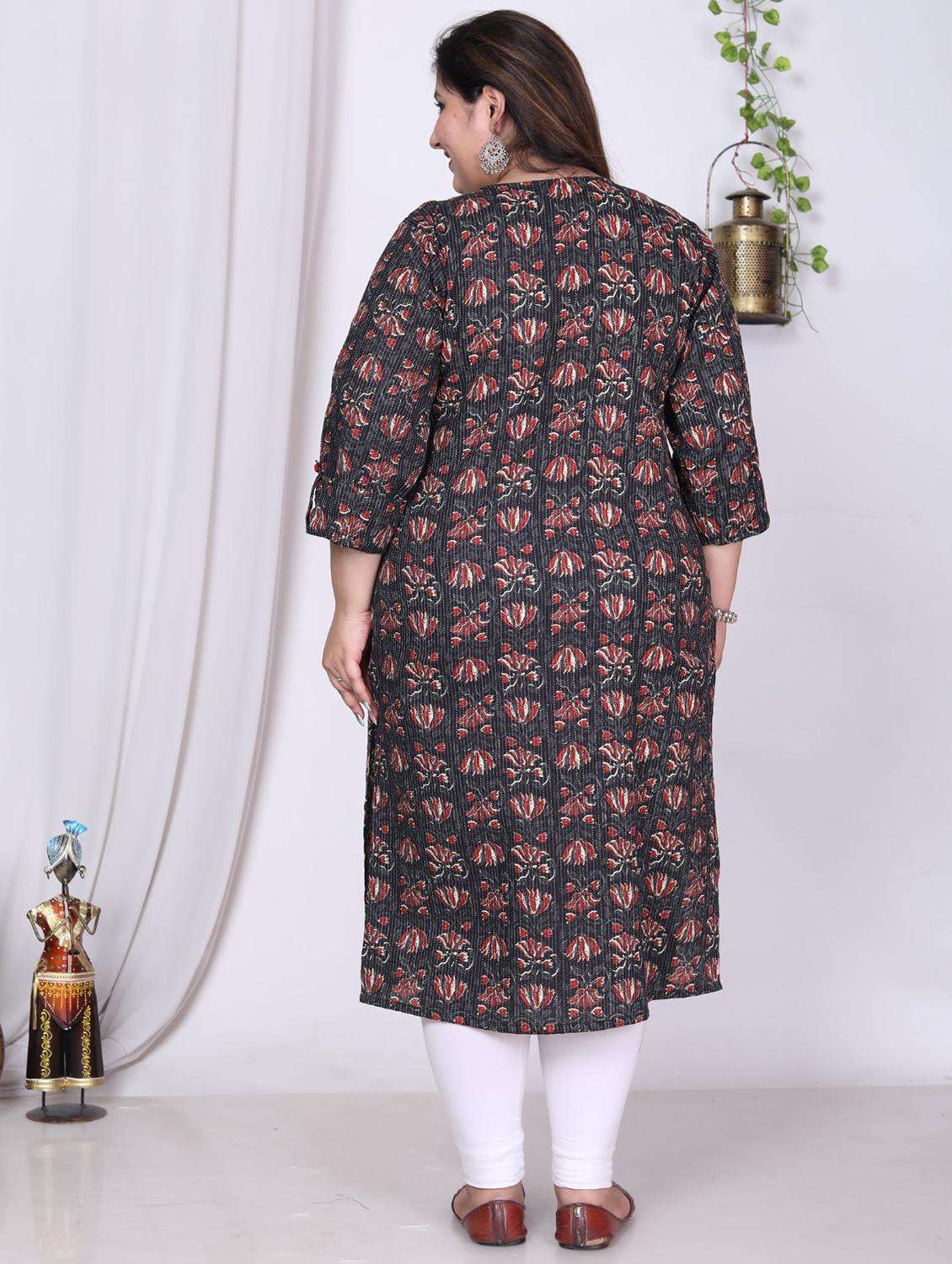 women plus size three quarter sleeve straight kurta - 22076566 -  Standard Image - 3