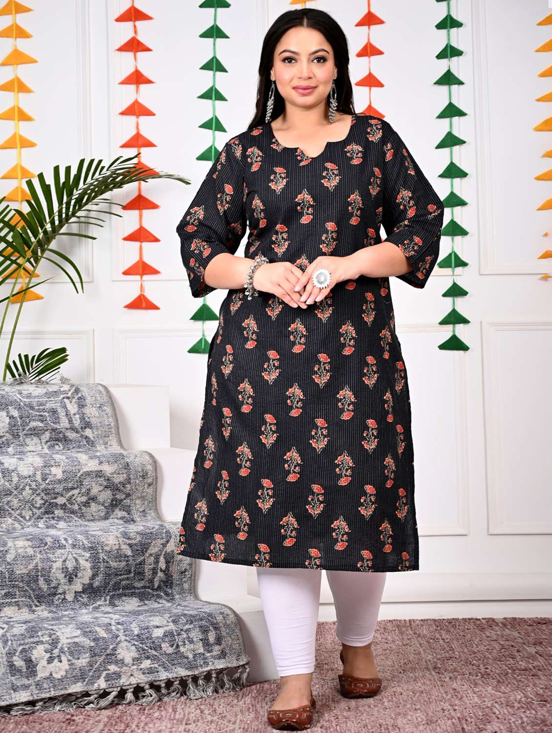 women plus size three quarter sleeve straight kurta - 22076567 - Zoom Image - 0