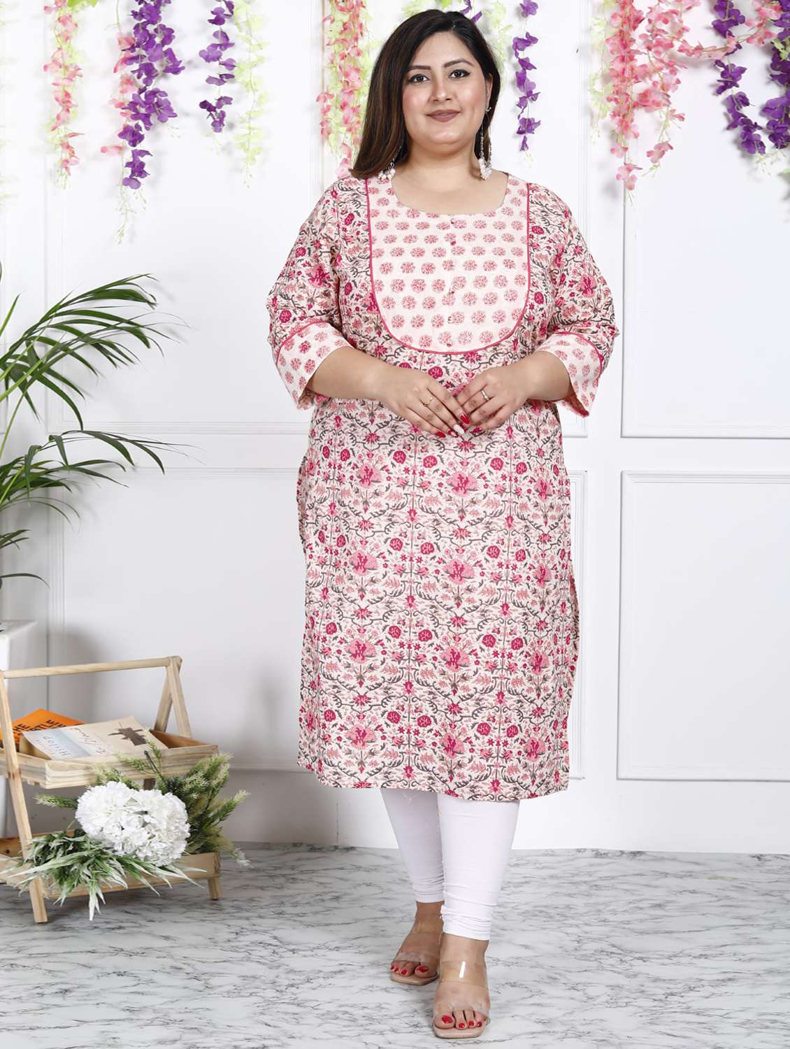 women plus size three quarter sleeve straight kurta