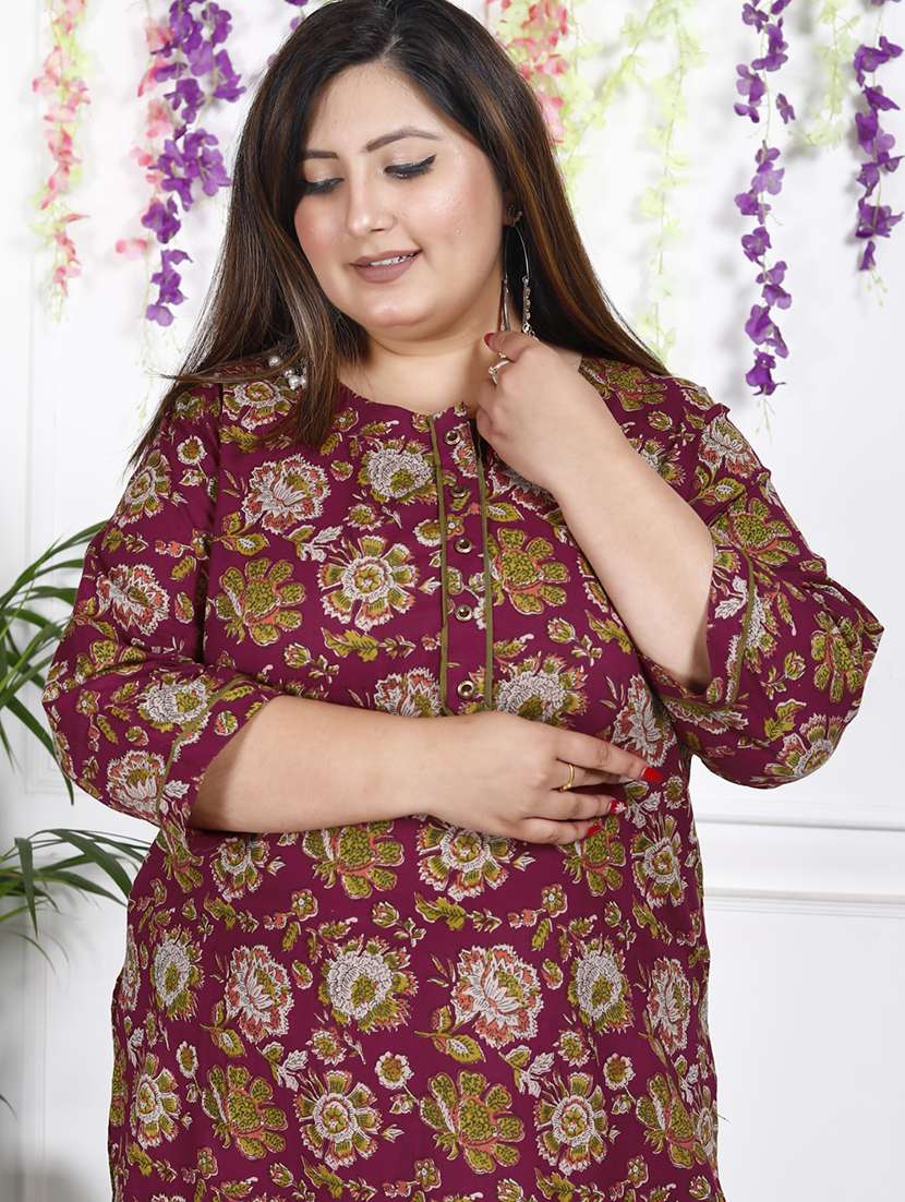 women plus size three quarter sleeve straight kurta - 22076570 -  Standard Image - 3