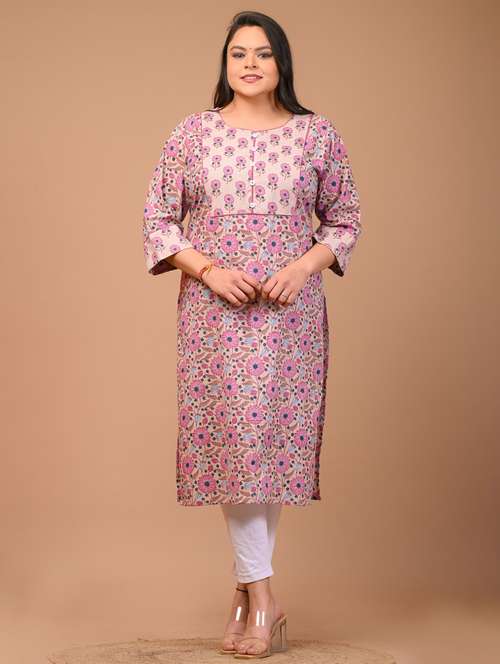 women plus size three quarter sleeve straight kurta - 22076572 -  Standard Image - 0