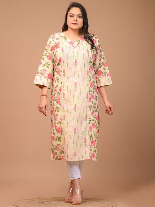 women plus size three quarter sleeve straight kurta - 22076573 -  Standard Image - 0