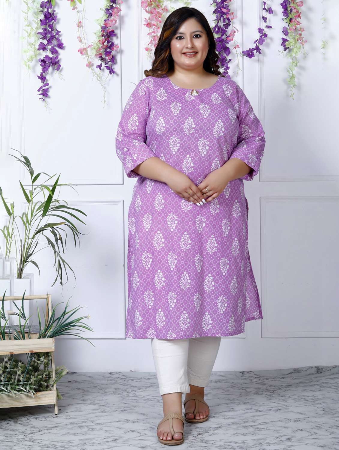 women plus size three quarter sleeve straight kurta