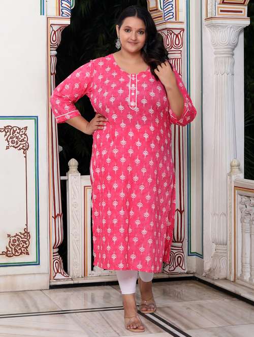 women plus size three quarter sleeve straight kurta - 22076575 -  Standard Image - 0