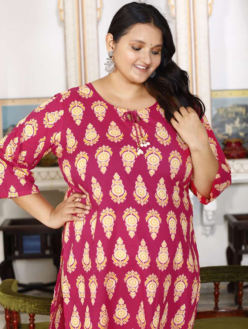 women plus size three quarter sleeve straight kurta - 22076576 - Standard Image - 3