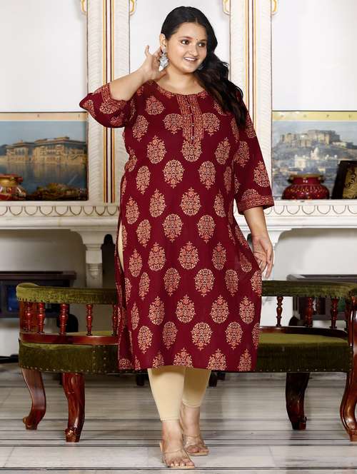 women plus size three quarter sleeve straight kurta - 22076577 -  Standard Image - 0