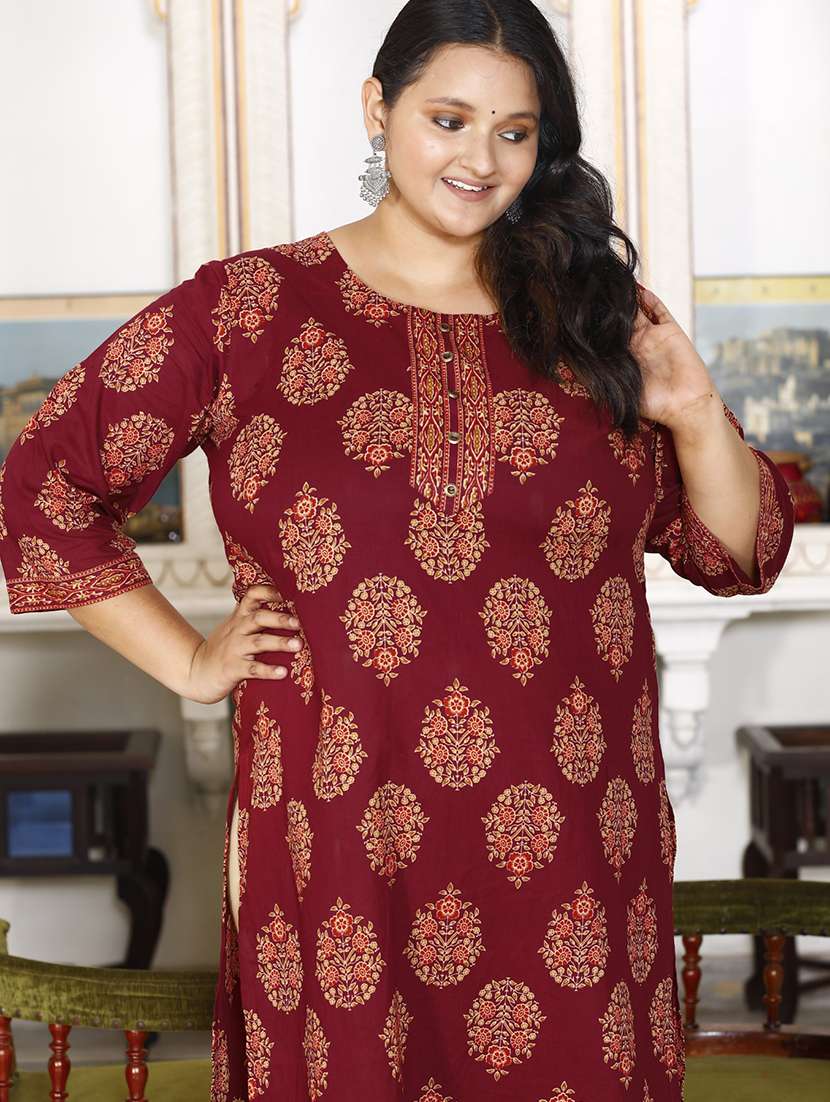 women plus size three quarter sleeve straight kurta - 22076577 -  Standard Image - 3