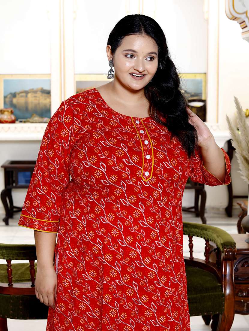 women plus size three quarter sleeve straight kurta - 22076578 -  Standard Image - 3
