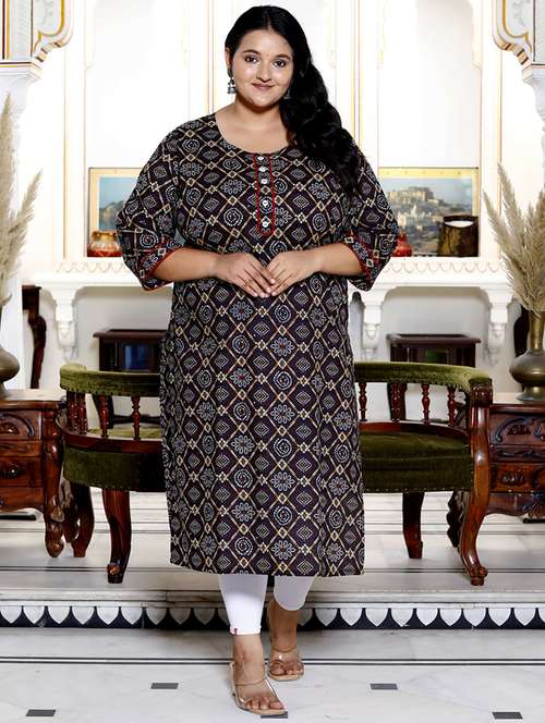 women plus size three quarter sleeve straight kurta - 22076579 - Standard Image - 0