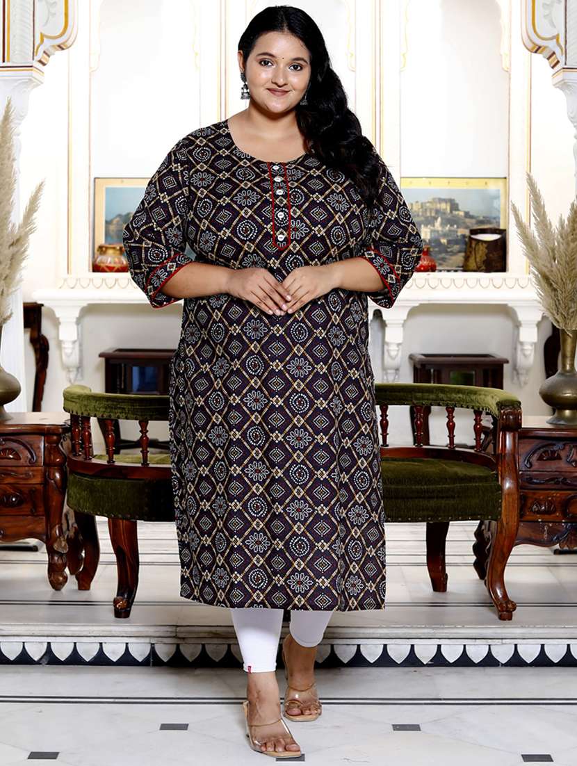 women plus size three quarter sleeve straight kurta - 22076579 - Zoom Image - 0