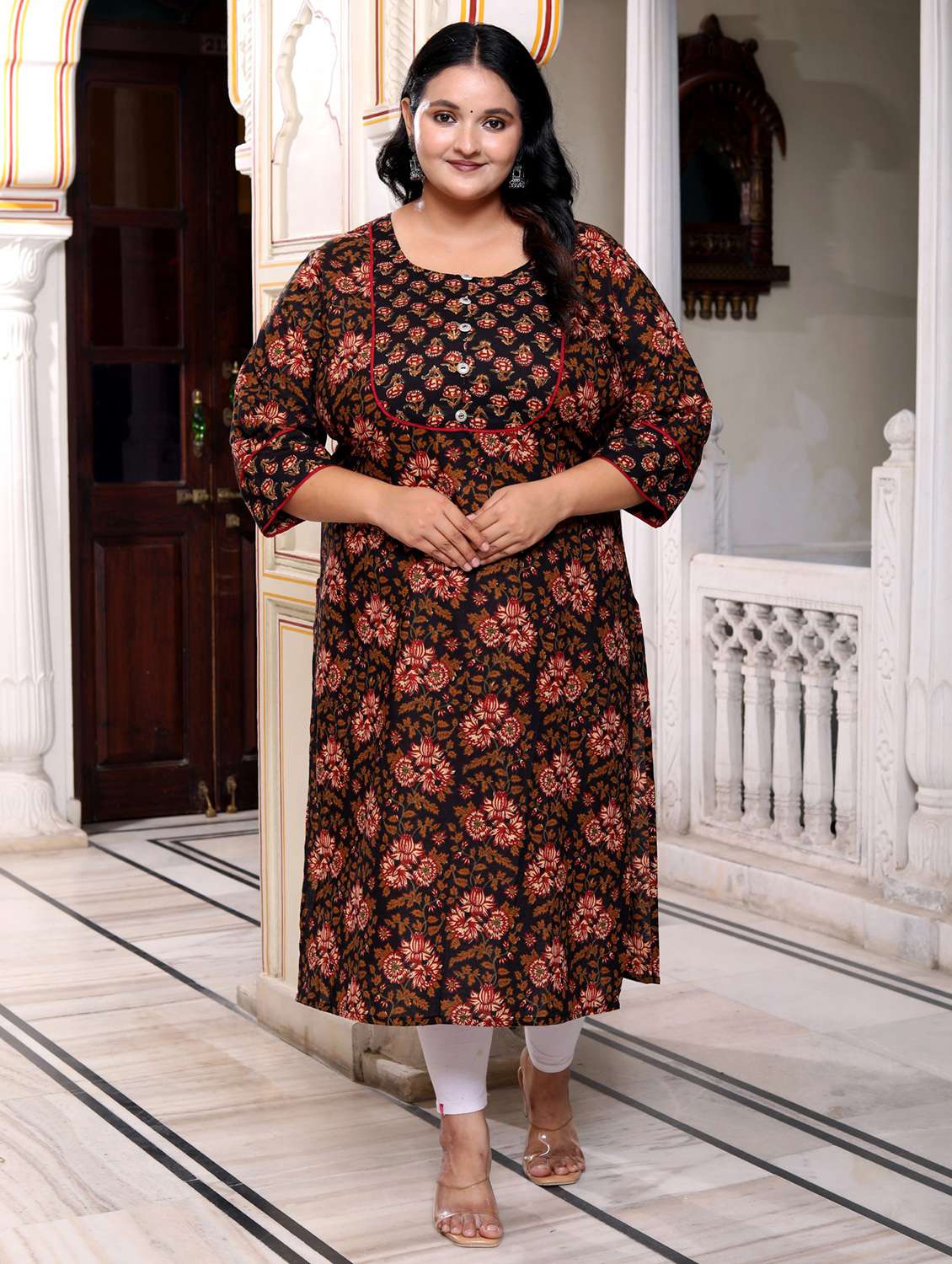 women plus size three quarter sleeve straight kurta